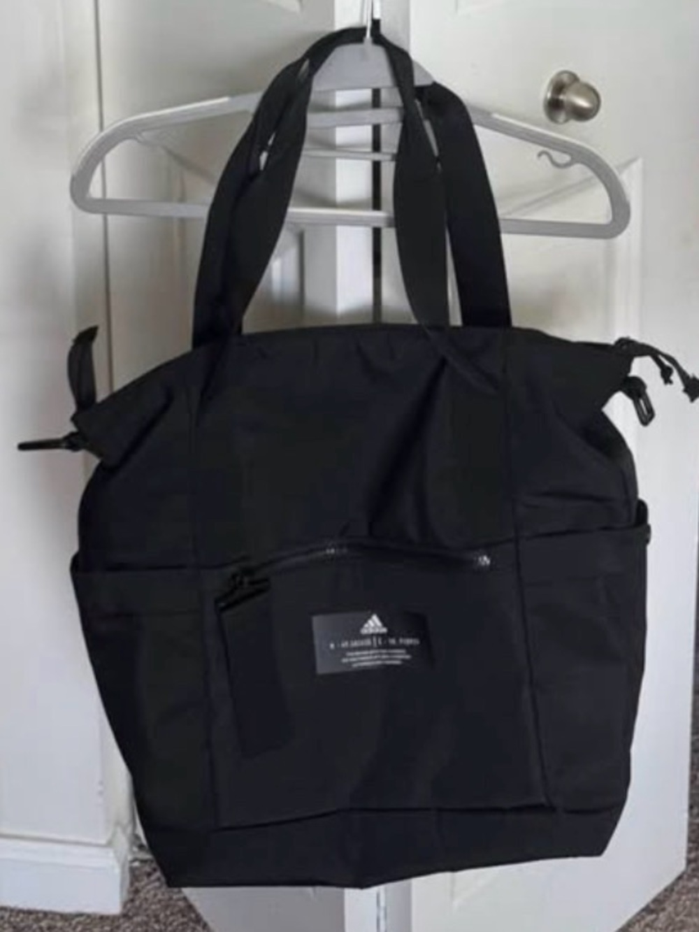 adidas Black Duffel Tote Bag with Front Zip Pocket